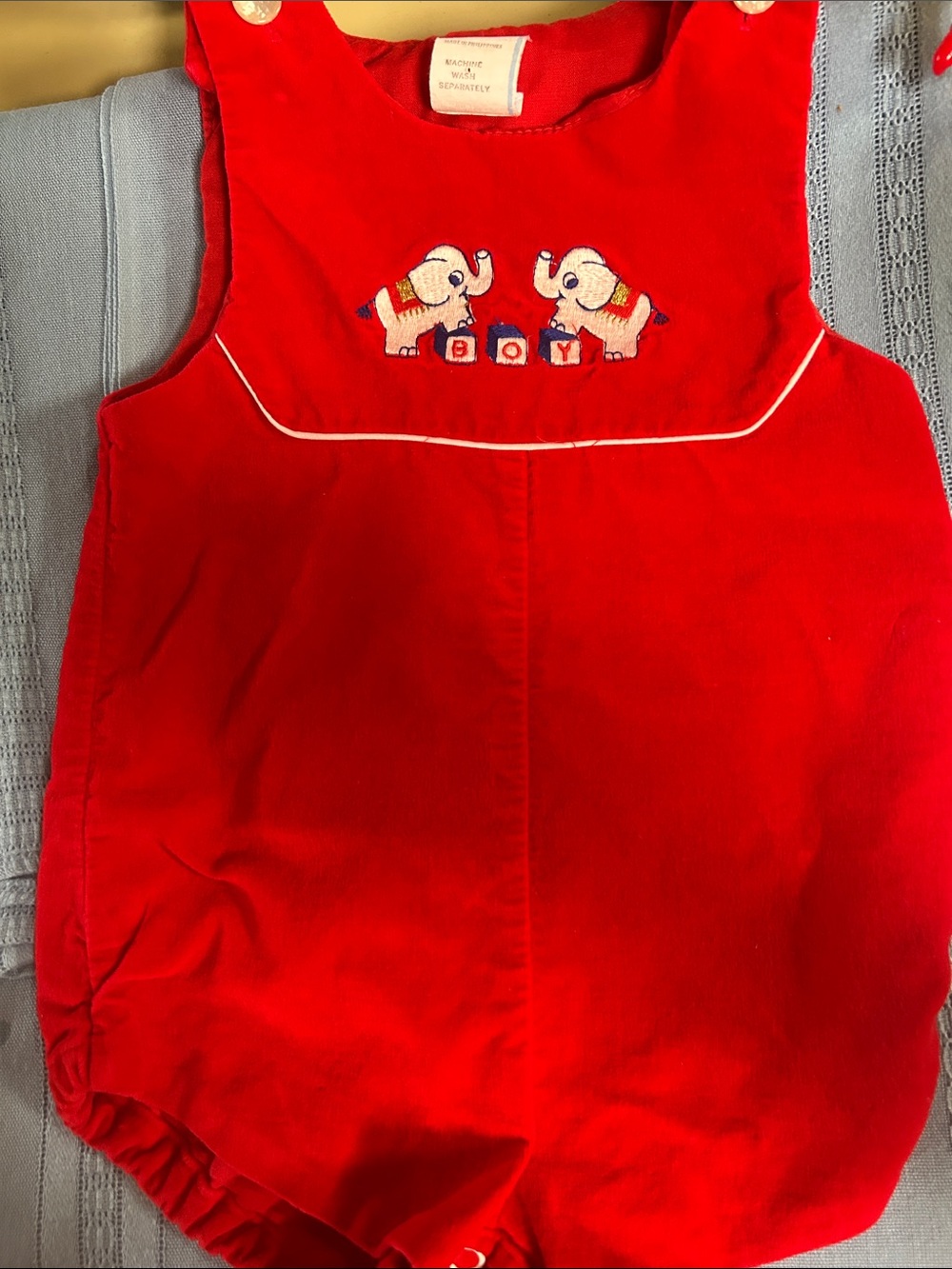 Vintage Unbranded Red Baby Boy Romper with Elephant Embroidery paper tag